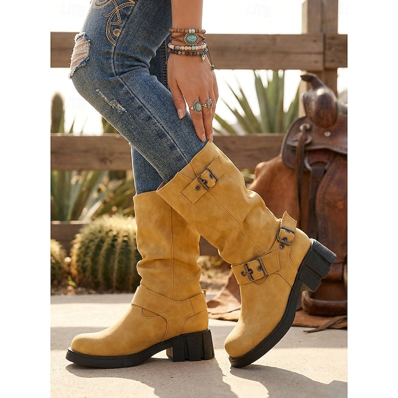 Women's Motorcycle Style Heeled Boots with Grip Sole