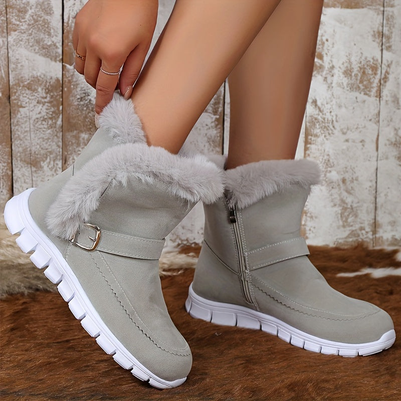 Women's Warm Lined Winter Booties with Buckle Accent