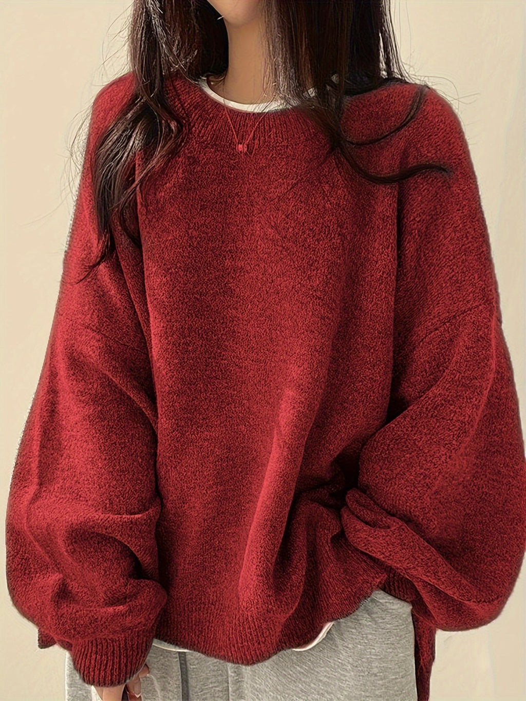 Women's Roomy Warm Crew Neckline Chunky Pullover