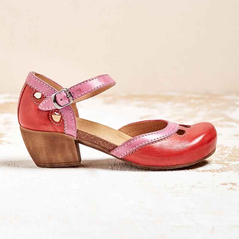 Women's Playful Paneled Secure Strap Vintage Flat Shoes