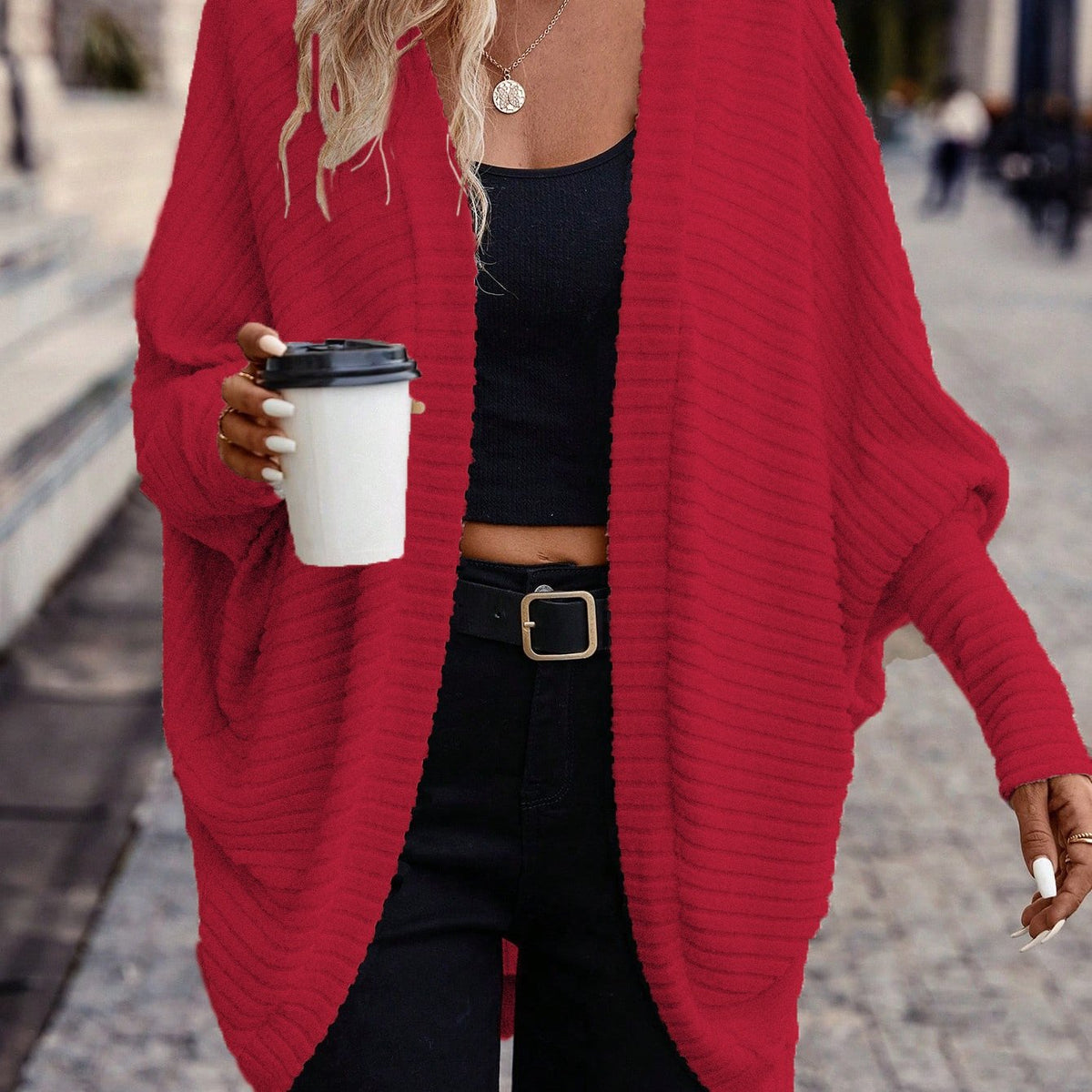 Women's Throw-On Rib Knit Wrap Cardigan