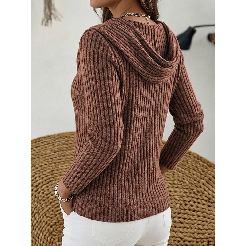 Women's Cozy Ribbed Knit Cowl Collar Sweater