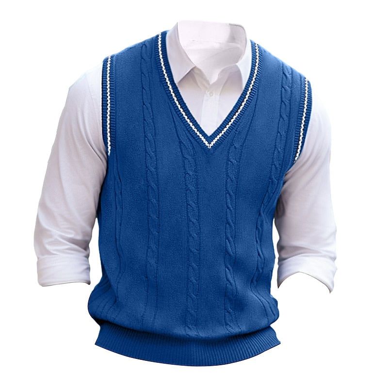 Men's Classic Cable Stitch Sweater Vest for Layering