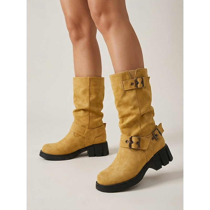 Women's Motorcycle Style Heeled Boots with Grip Sole
