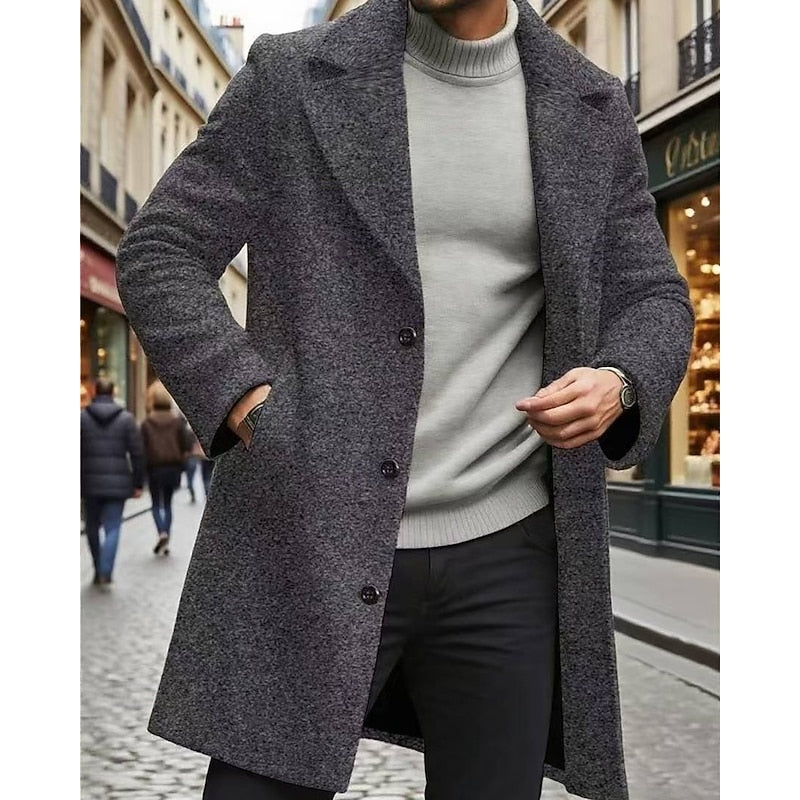 Men's Classic Full-Length Overcoat with Deep Pockets