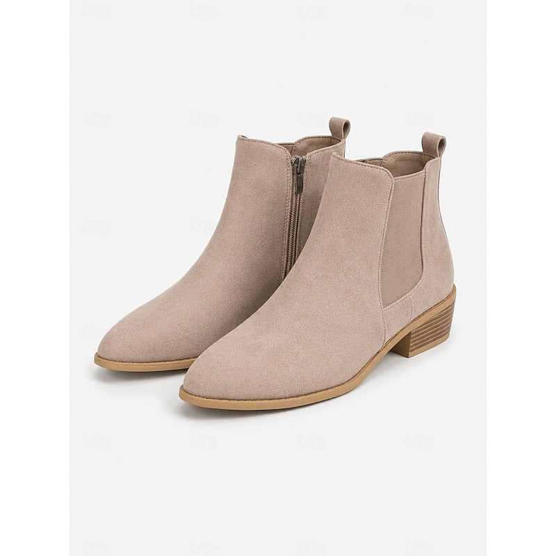 Women's Low Block Heel Graceful Pointed Short Boots