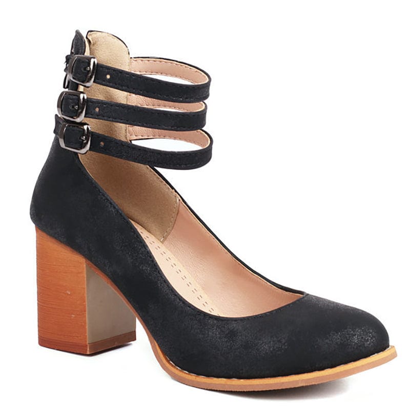 Women's Three-Strap Buckled Heeled Ankle Booties