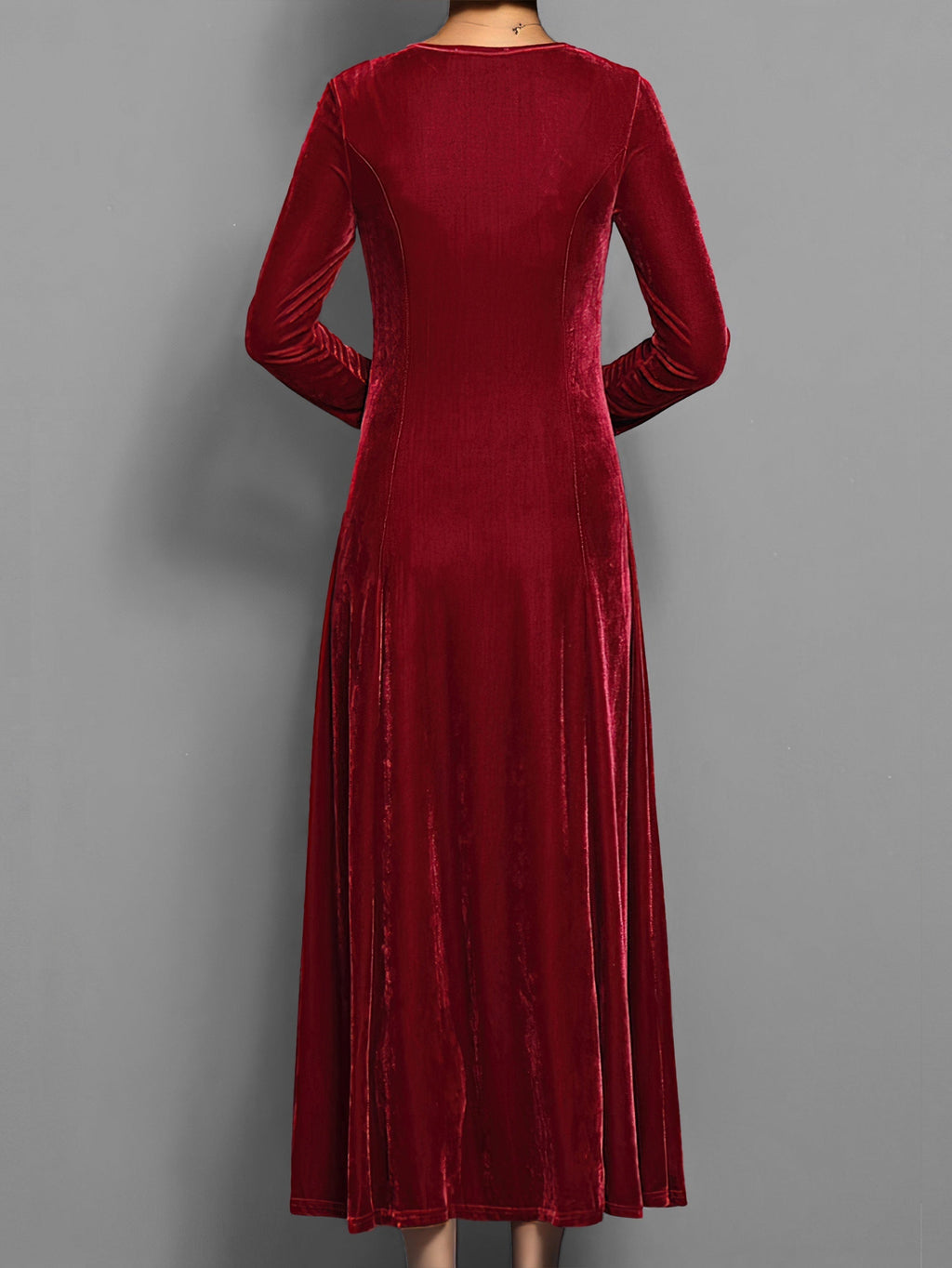 Women's Formal Event Velvet-Look Maxi Dress with Sleeves