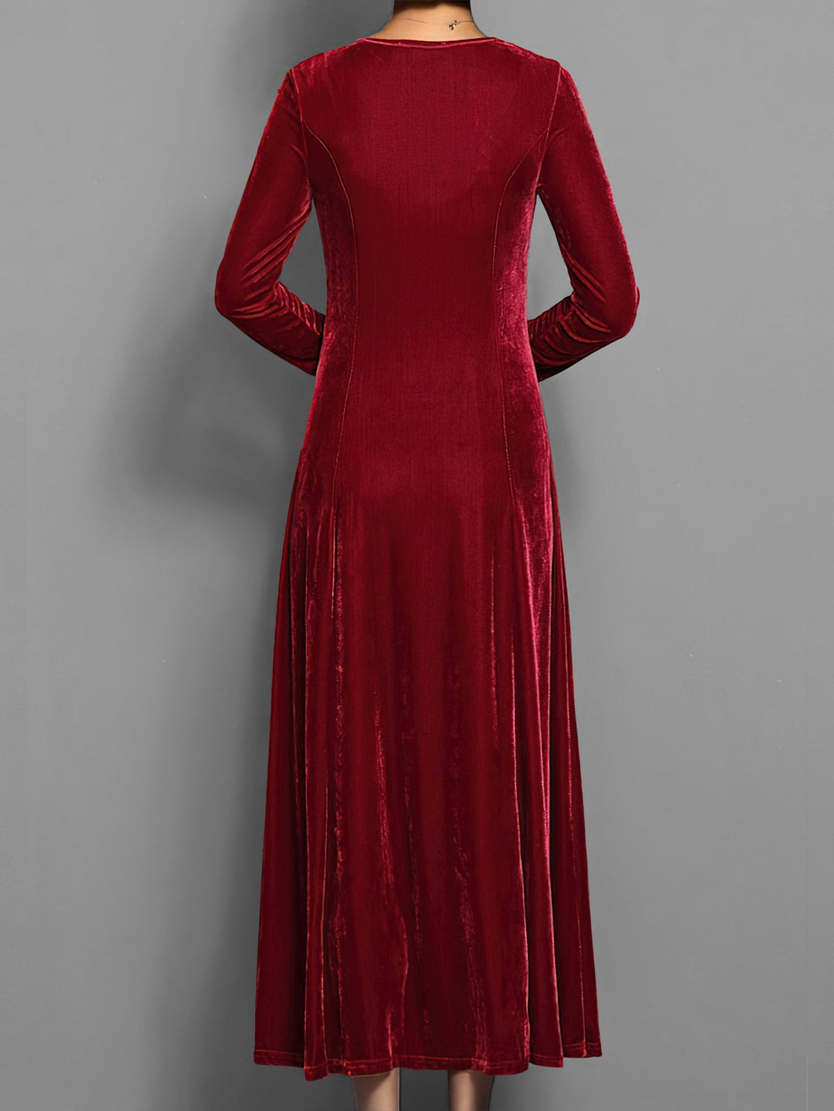 Women's Formal Event Velvet-Look Maxi Dress with Sleeves
