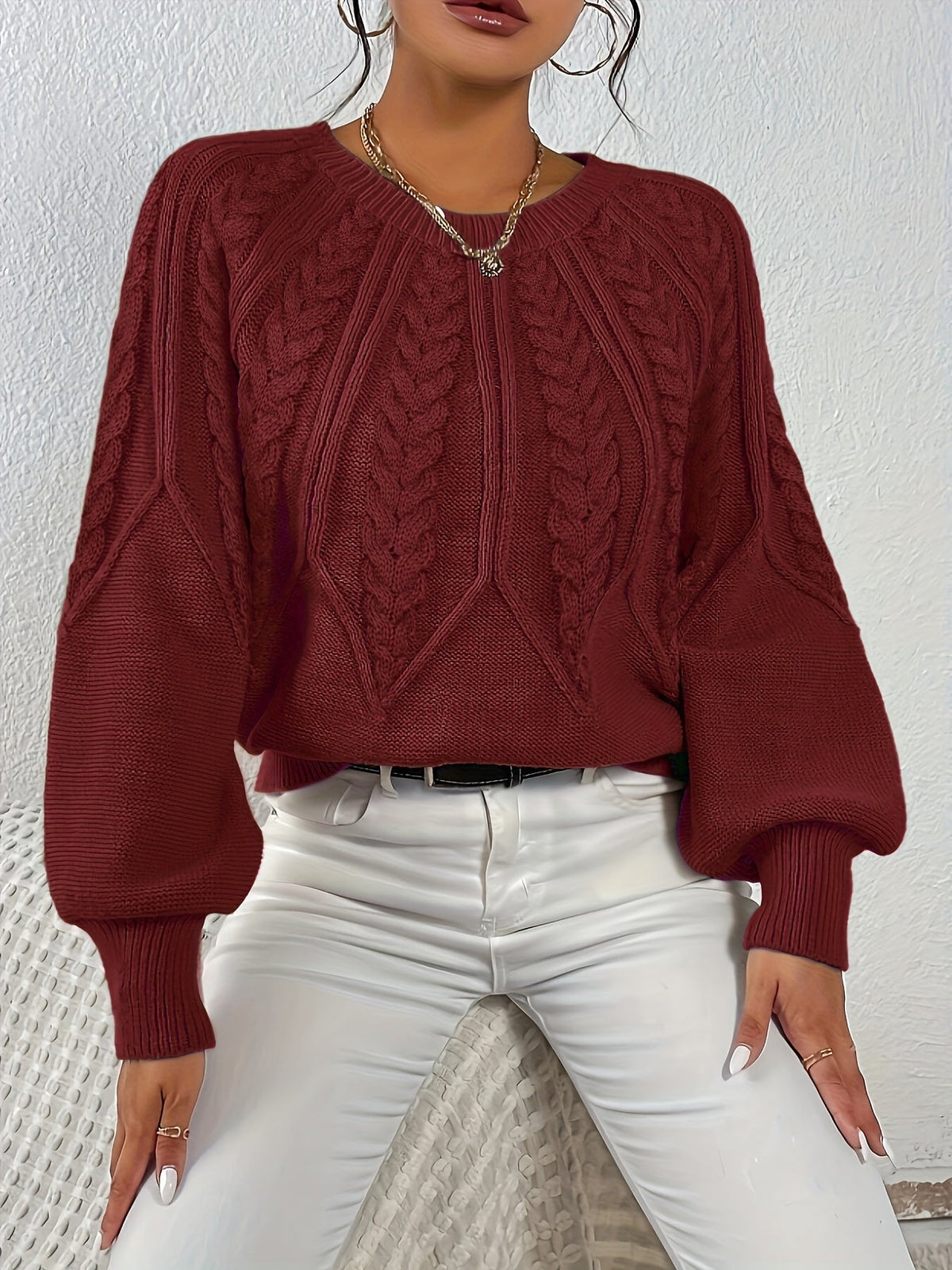 Women's Classic Cable Pattern Sweater with Full Sleeves