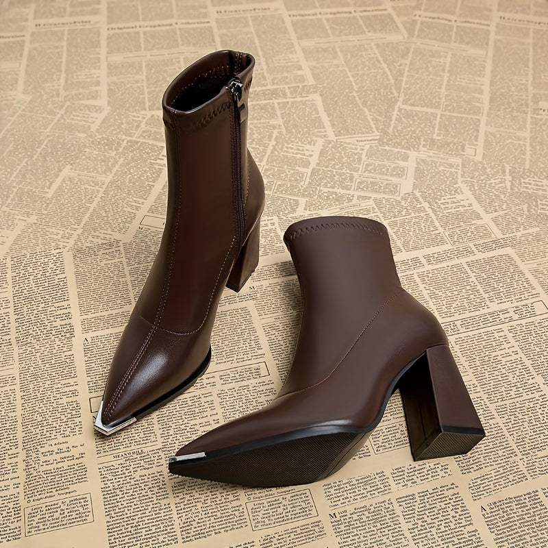 Women's Elegant Side-Zip Ankle Boots with Sturdy Heel