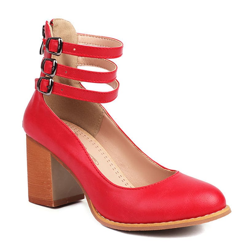 Women's Three-Strap Buckled Heeled Ankle Booties