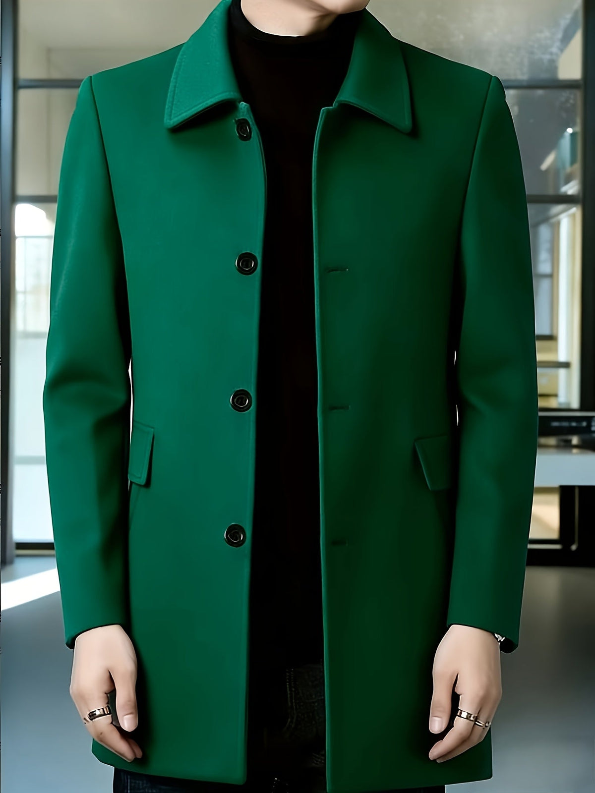 Men's Side Pocket Single Breasted Overcoat for Work