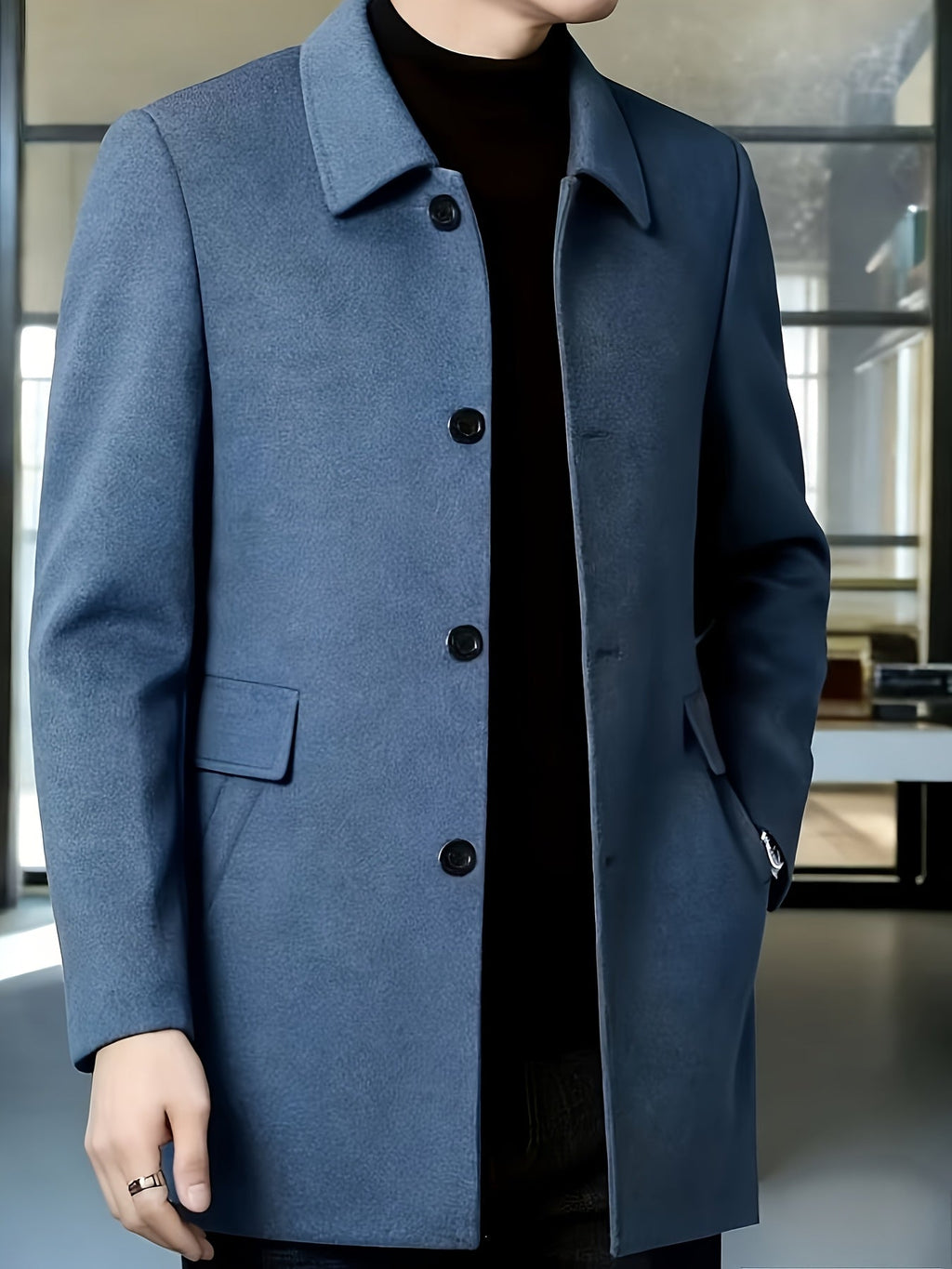 Men's Side Pocket Single Breasted Overcoat for Work