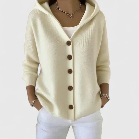 Women's Five-Button Hooded Knit Cardigan for Weekends