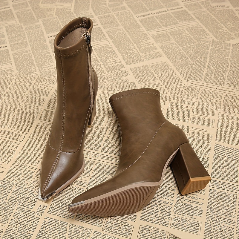 Women's Elegant Side-Zip Ankle Boots with Sturdy Heel