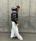 Men's Padded Quilted Hooded Jacket with Plush Sherpa Interior