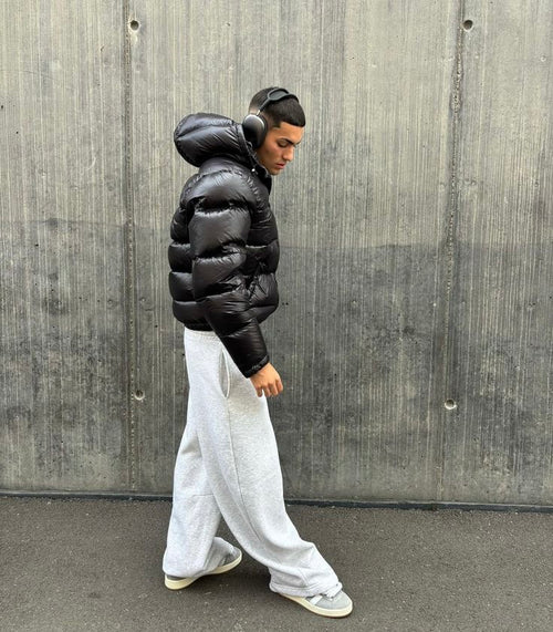 Men's Padded Quilted Hooded Jacket with Plush Sherpa Interior