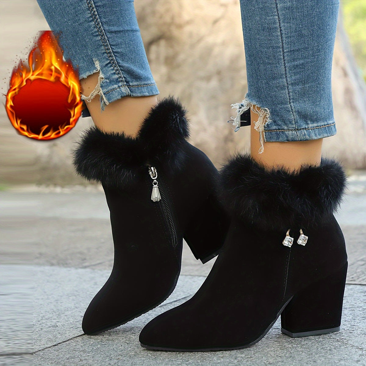 Women's Soft Trim Pointed Ankle Boots for Cold Days