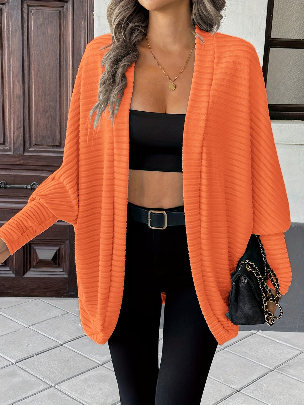 Women's Throw-On Rib Knit Wrap Cardigan