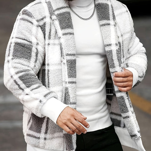 Men's Cozy Plaid-Look Loose-Fit Brushed Jacket