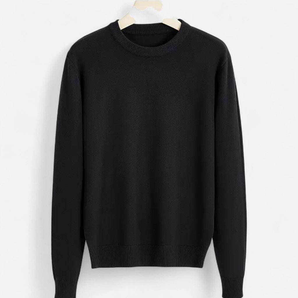 Men's Stretch Ribbed Trim Round Neck Fitted Sweater