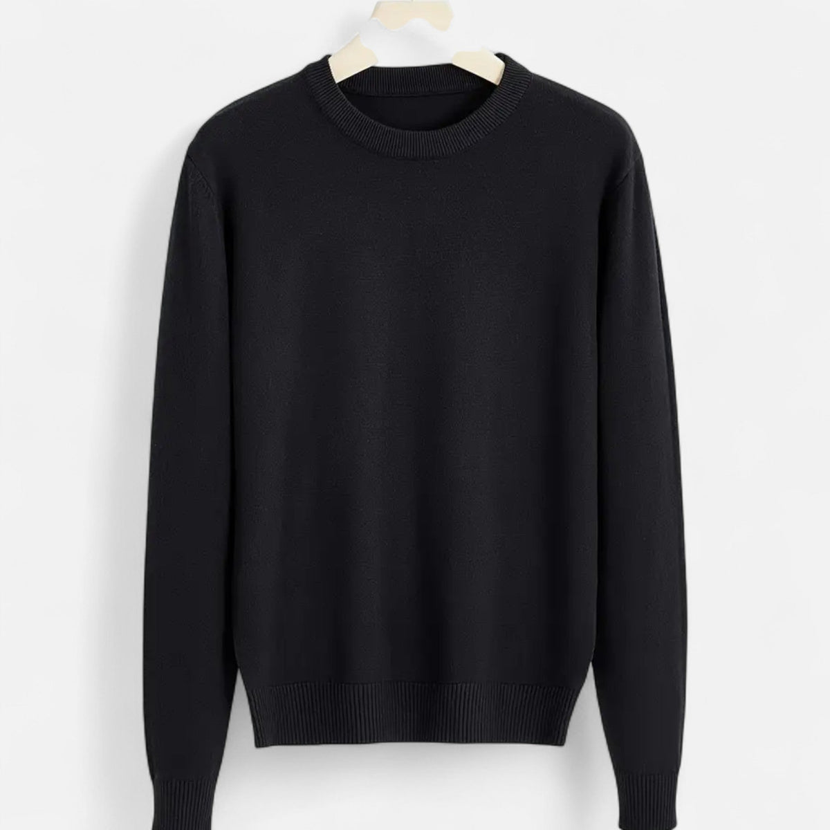 Men's Stretch Ribbed Trim Round Neck Fitted Sweater