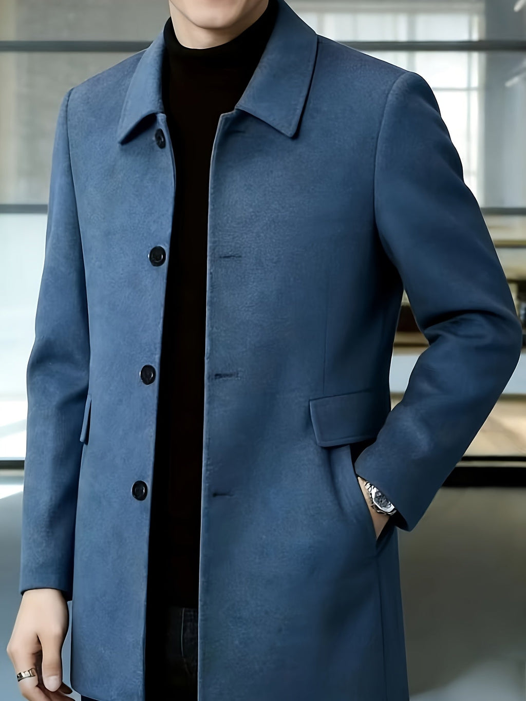 Men's Side Pocket Single Breasted Overcoat for Work