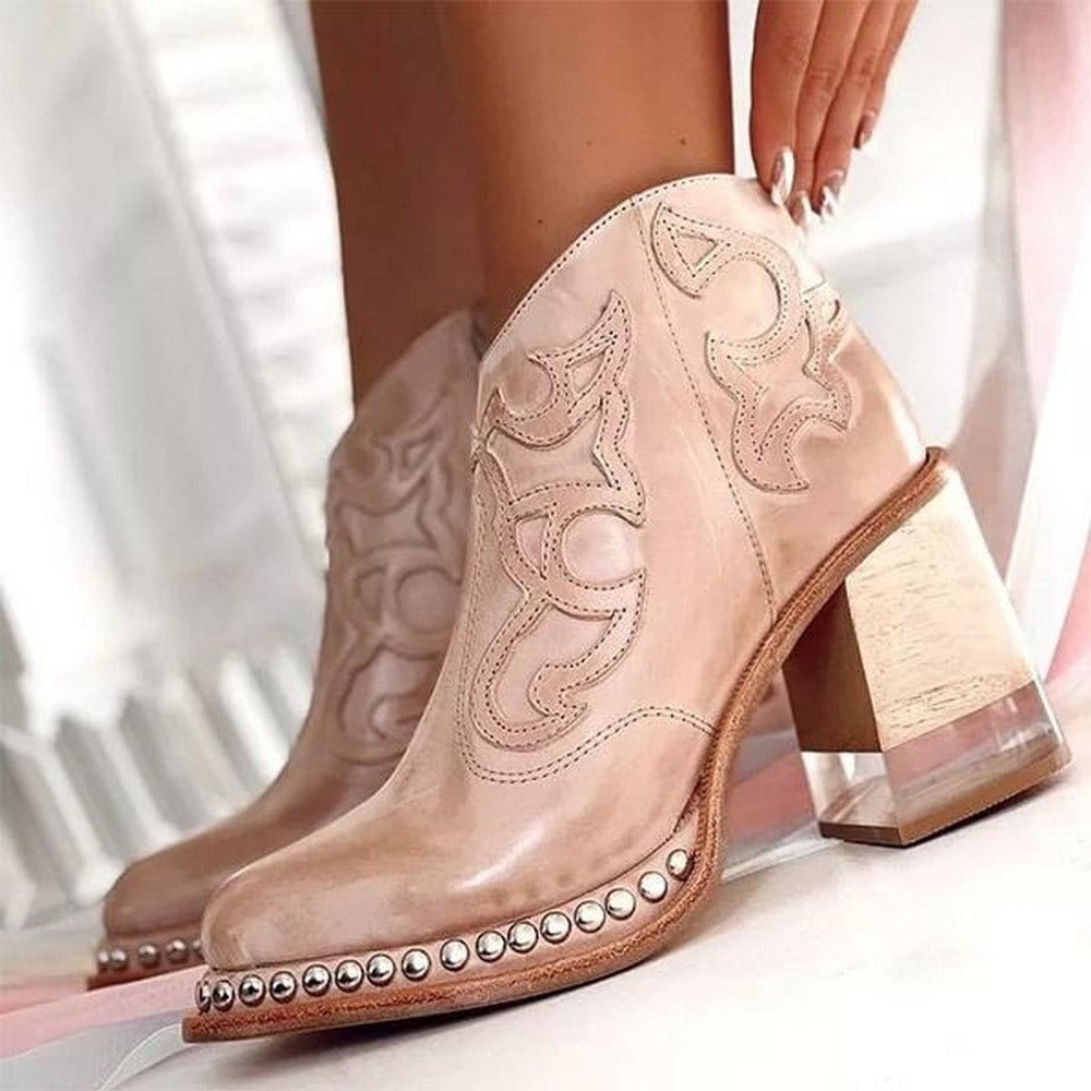 Women's Vegan Leather Western Style Heeled Boots