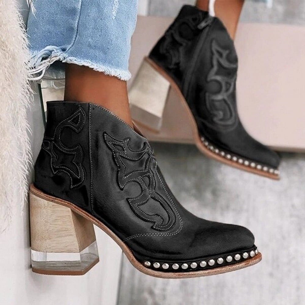 Women's Vegan Leather Western Style Heeled Boots