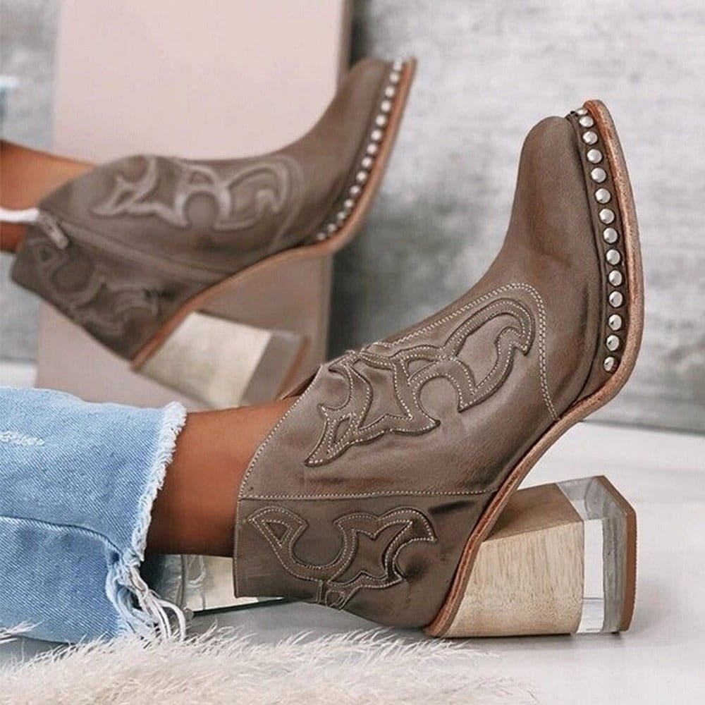 Women's Vegan Leather Western Style Heeled Boots
