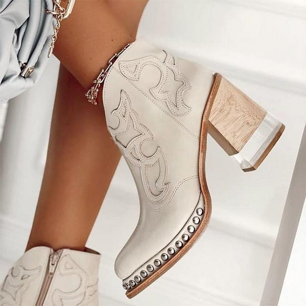 Women's Vegan Leather Western Style Heeled Boots