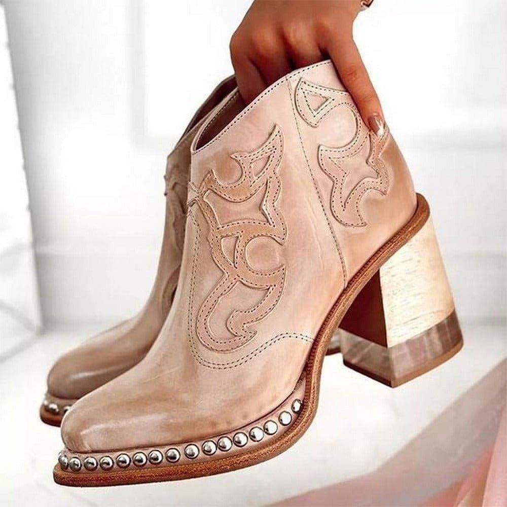 Women's Vegan Leather Western Style Heeled Boots