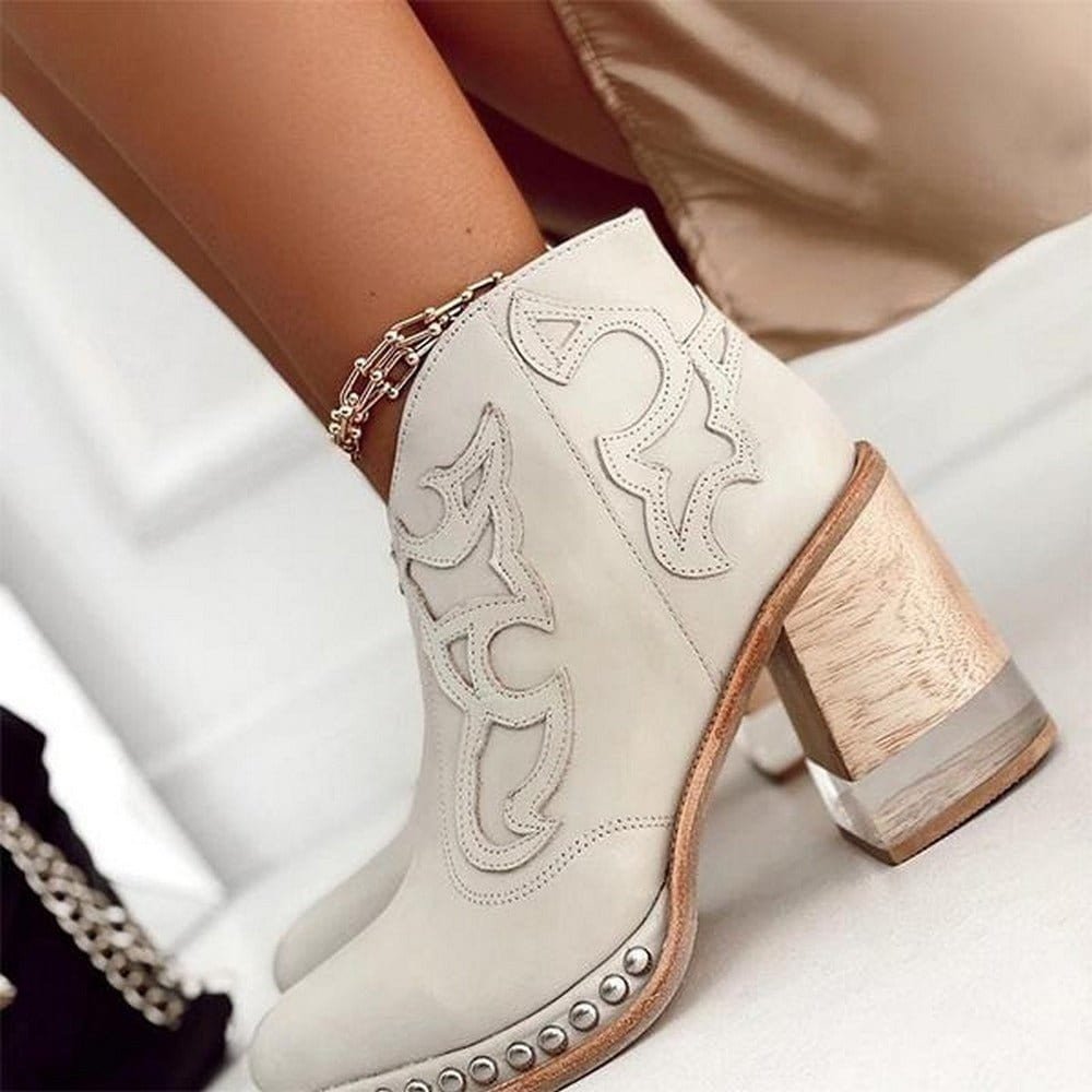 Women's Vegan Leather Western Style Heeled Boots