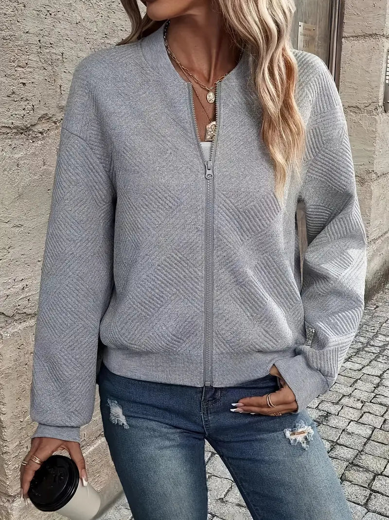 Women's Loose Full-Zip Textured Sweater Cardigan