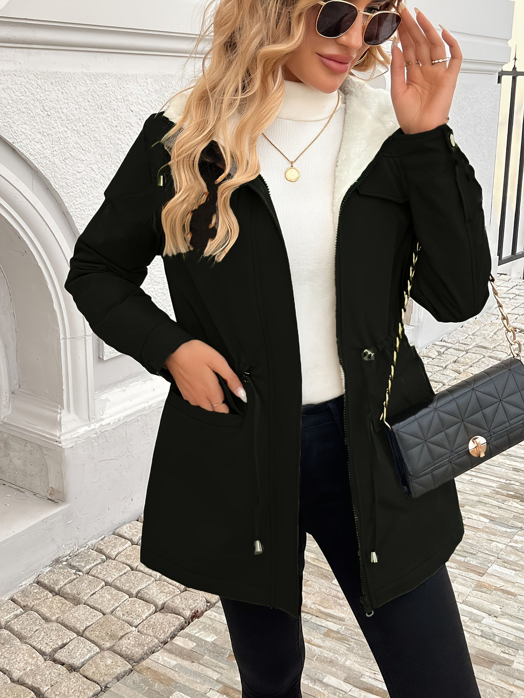 Women's Soft Lined Hooded Cinched Waist Jacket