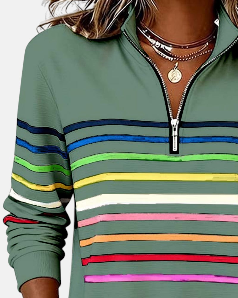 Women's Casual Stripe Quarter-Zip Style Sweatshirt