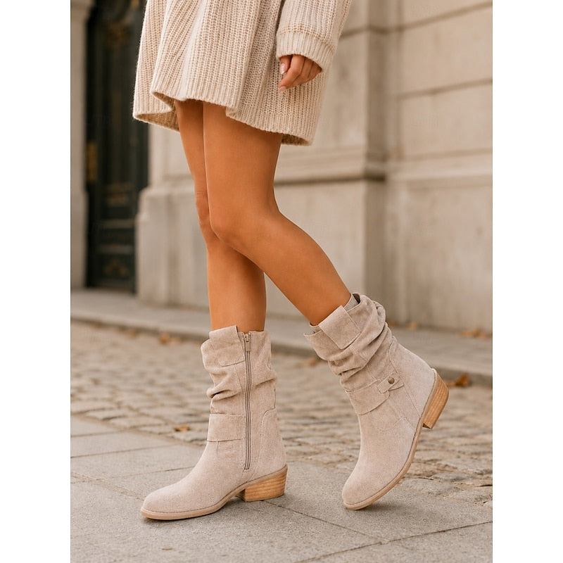 Women's Gentle Block Heel Relaxed Shaft Short Boots
