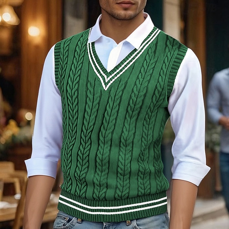 Men's Classic Striped Cable Detail Sweater Vest