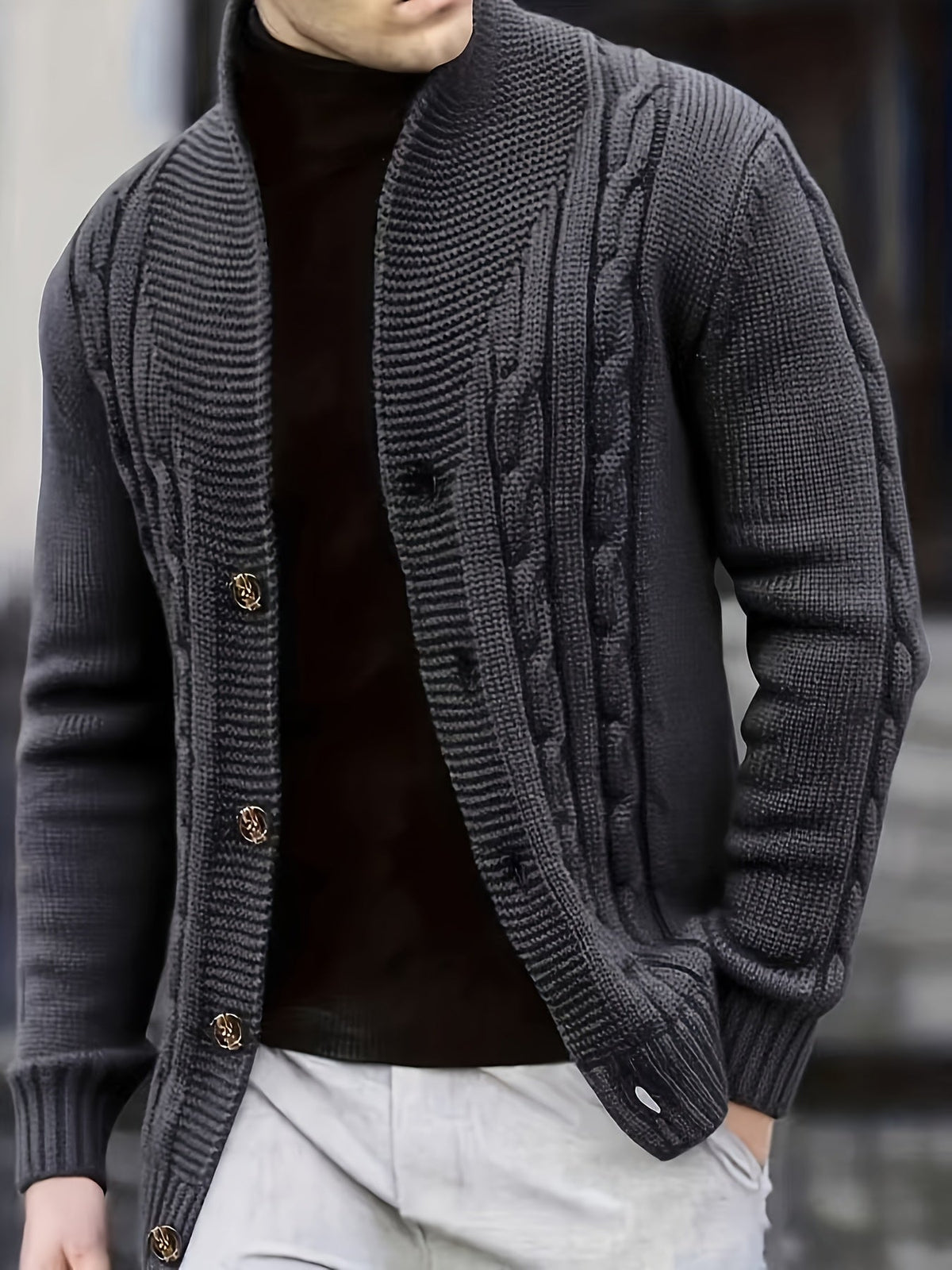 Men's Classic Shawl Neck Cable Knit Layering Cardigan