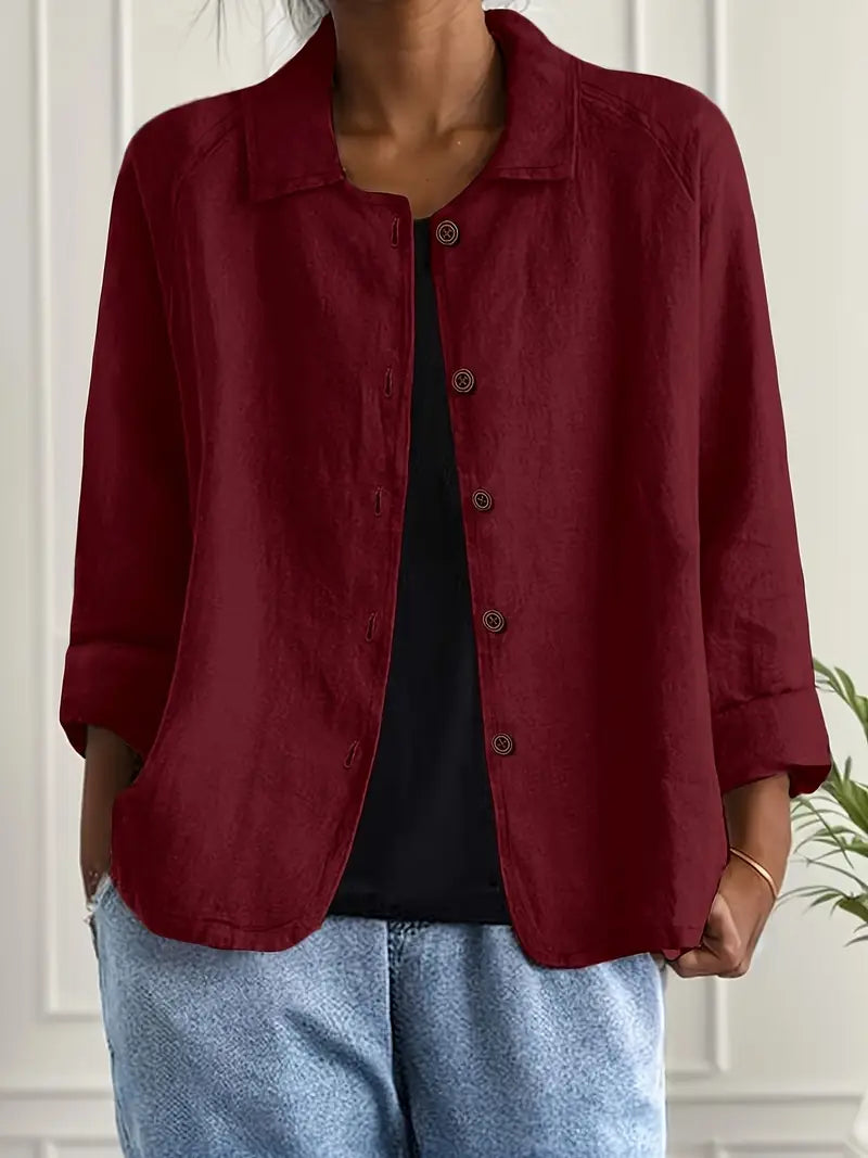 Women's Light Front-Button Jacket with Plain Collar