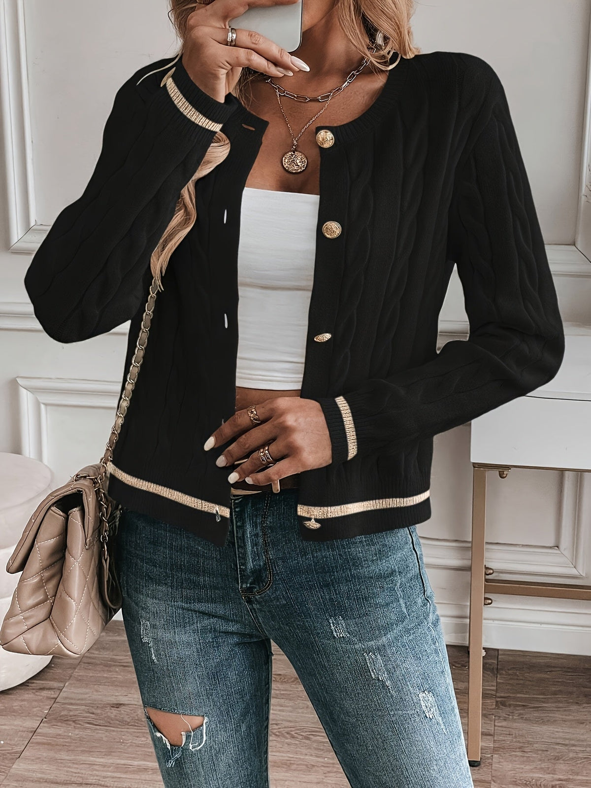 Women's Subtle Cable Textured Cardigan Sweater