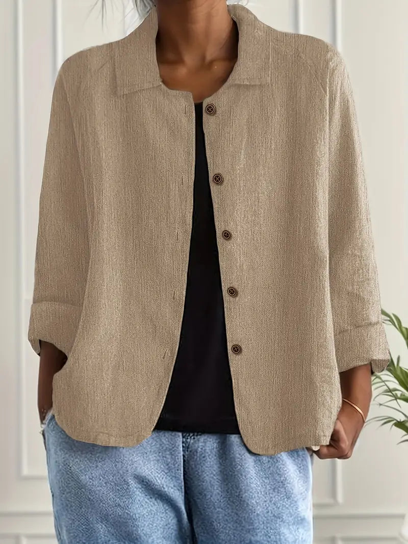 Women's Light Front-Button Jacket with Plain Collar