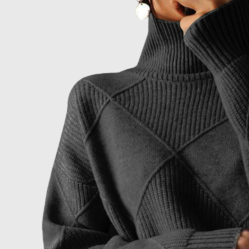 Women's Rib-Trimmed Knit Turtleneck Sweater for Cool Days
