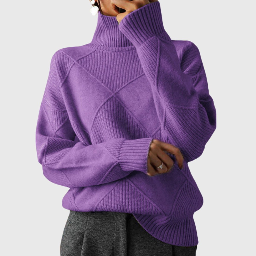Women's Rib-Trimmed Knit Turtleneck Sweater for Cool Days