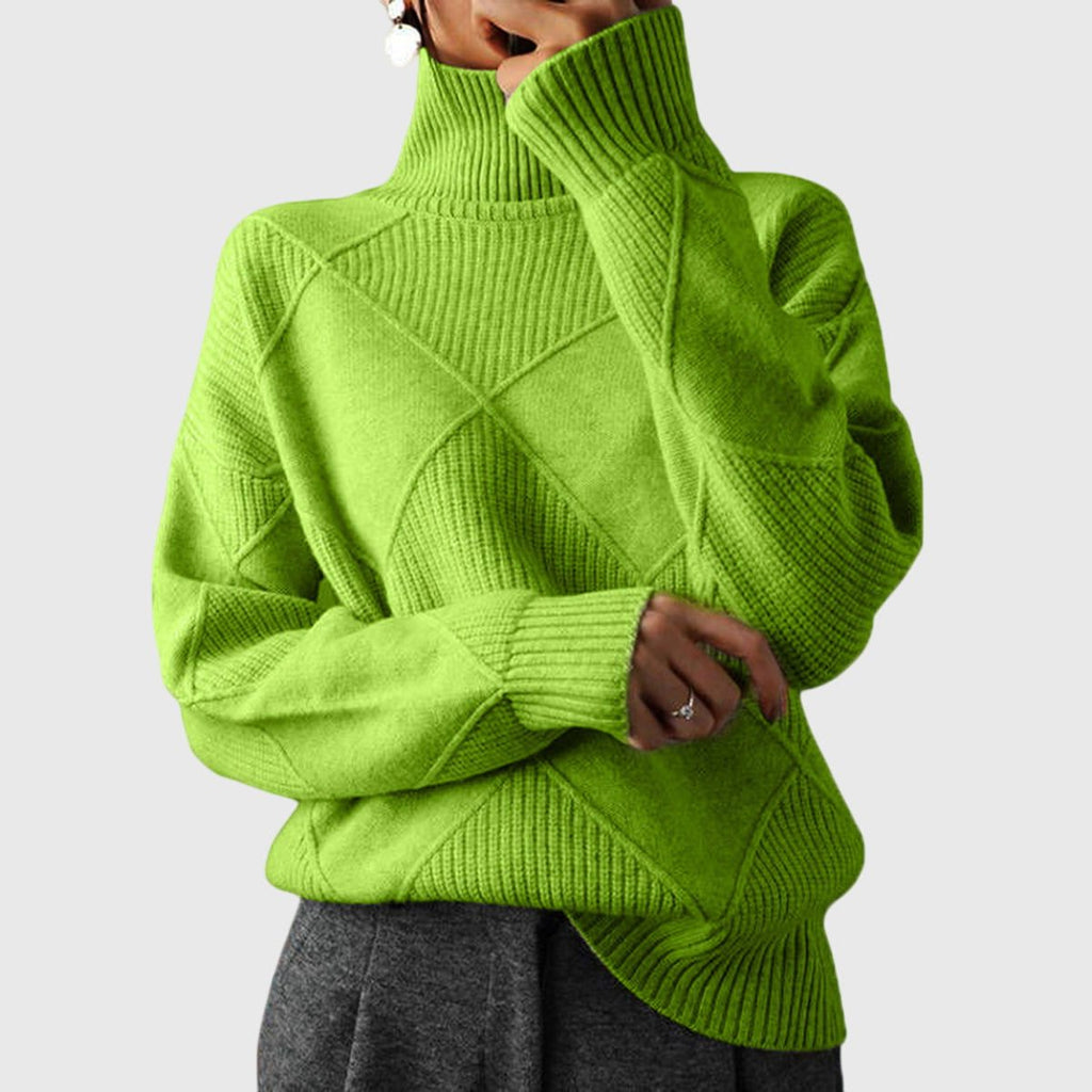 Women's Rib-Trimmed Knit Turtleneck Sweater for Cool Days