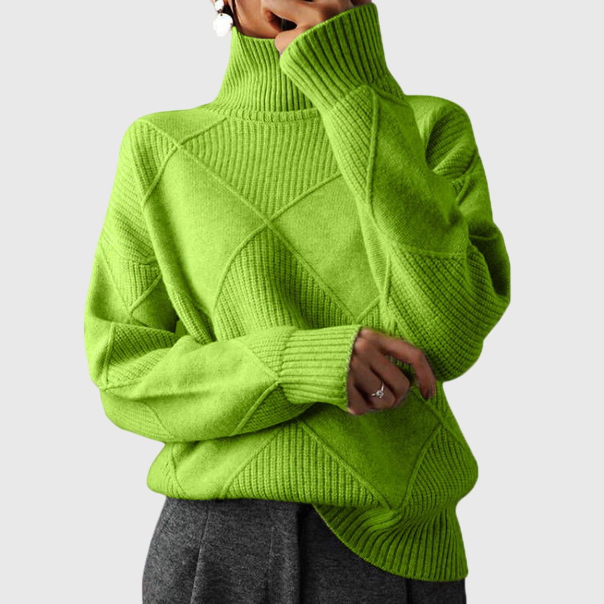 Women's Rib-Trimmed Knit Turtleneck Sweater for Cool Days