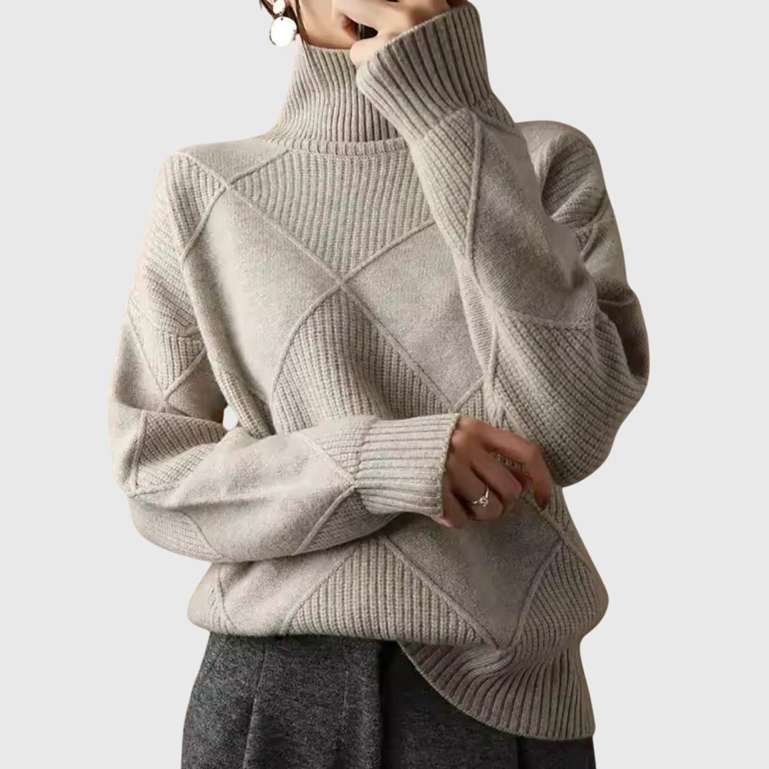 Women's Rib-Trimmed Knit Turtleneck Sweater for Cool Days