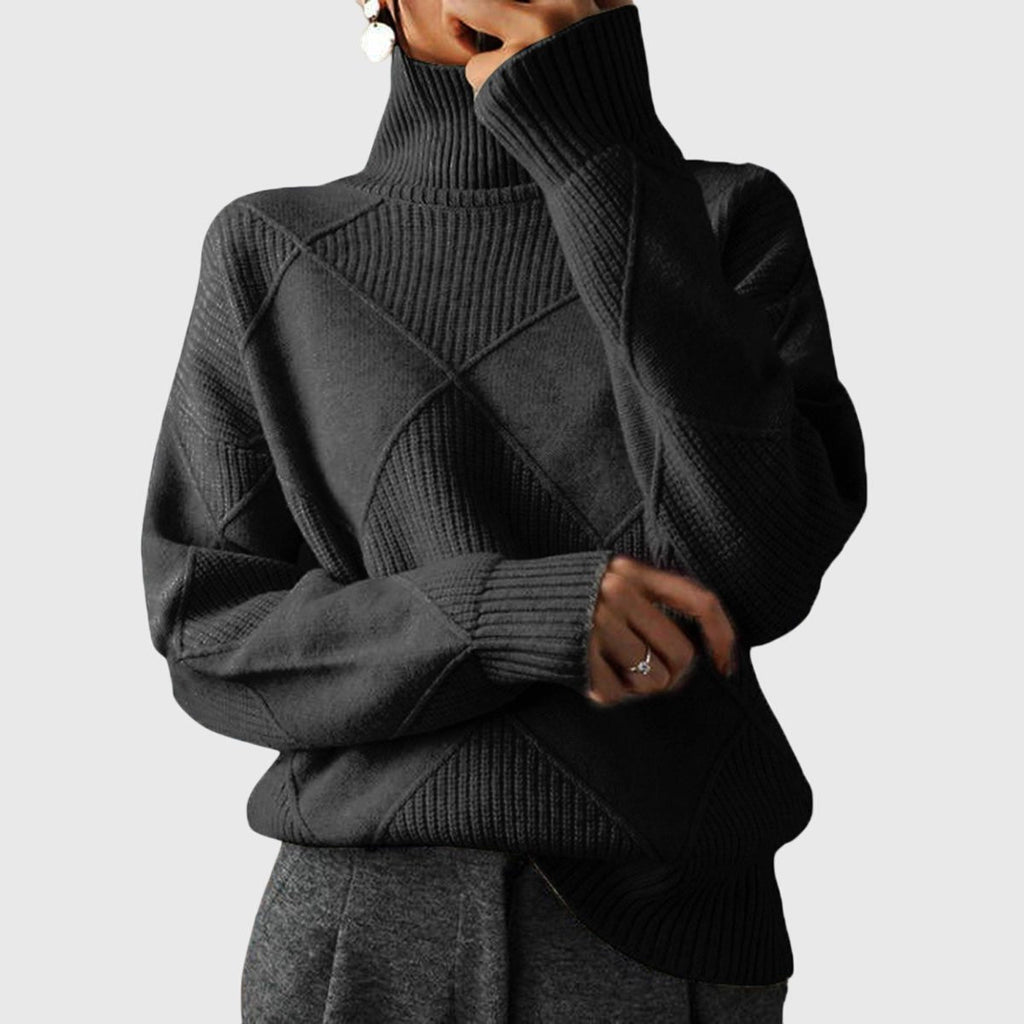 Women's Rib-Trimmed Knit Turtleneck Sweater for Cool Days