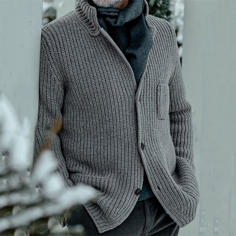 Men's Soft Rib Knit Buttoned Cardigan Sweater with Pockets